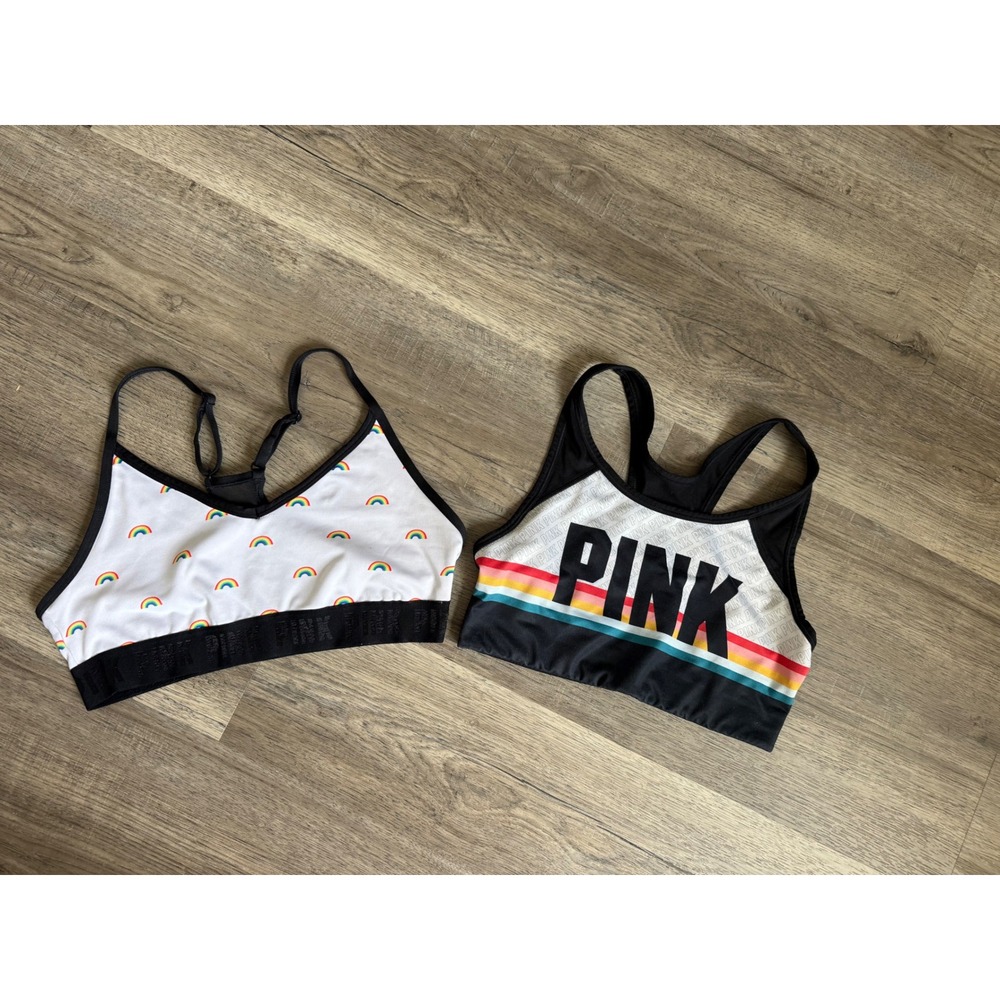 PINK Victoria's Secret Sports Bra Bundle Medium Rainbow Athletic Bras Lot of 2